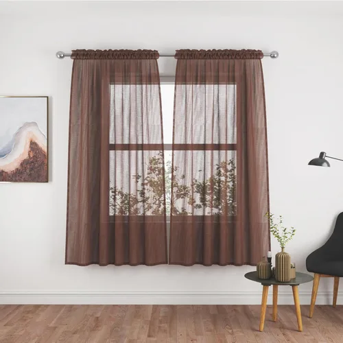 Vista 27 de UPOPO Paneles de Cortina Beige Pequeños Cortinas Transparentes de Gasa de 16 Pulgadas de Largo Cortinas de Cocina de Voile con Textura de Lino