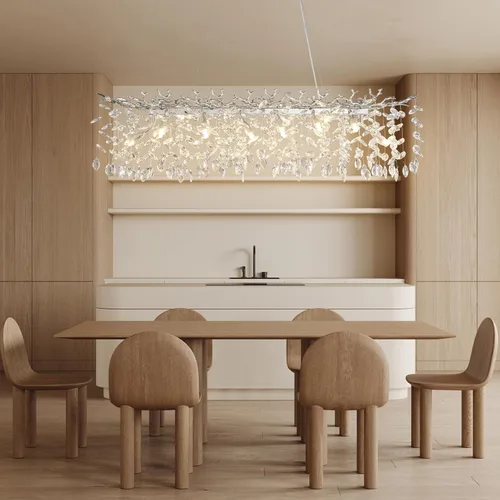 Vista 13 de YUYI 23.6" Candelabro moderno de oro con ramas de árbol de cristal, iluminación redonda de gota de lluvia de 8 luces para comedor, sala de estar