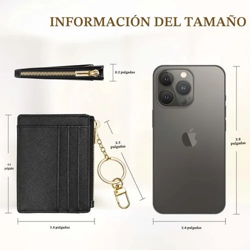 Vista 7 de Sodsay Estuche para tarjetas, cartera delgada con bolsillo frontal, para mujer, sujetatarjetas con llavero Slim, Front Pocket, Credit Card Holder