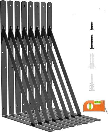 Vista 9 de LuckIn Soporte de estante resistente de 12 pulgadas, soportes de estante de pared, soporte de 90 grados, carga máxima de 250 libras, accesorios