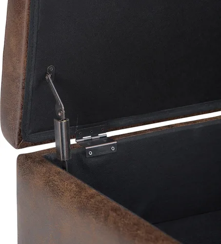 Vista 5 de SIMPLIHOME Owen Coffee Table Storage Ottoman - 34 inch Wide Upholstered Vegan Leather Rectangular Lift-Top Ottoman in Distressed Chestnut Brown