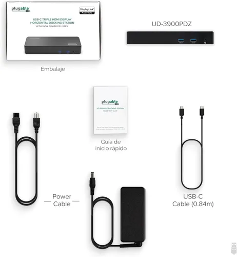 Vista 9 de Plugable Estación de acoplamiento USB C para Triple Pantalla PD de 100W, 3x HDMI (1x 4K 30Hz, 2x 1080p 60Hz), 6x Puertos USB 5Gbps Compatible