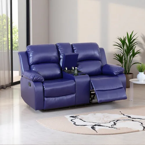 Vista 21 de Sofá reclinable manual, sofá reclinable de lujo de 3 plazas, sofá reclinable con portavasos y mesa de café, sofá de cuero sintético para sala