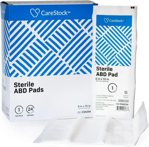 Vista 6 de CareStock Almohadillas abdominales de 8 x 10 pulgadas, almohadillas estériles ABD, extra absorbentes, envueltas individualmente, primeros auxilios