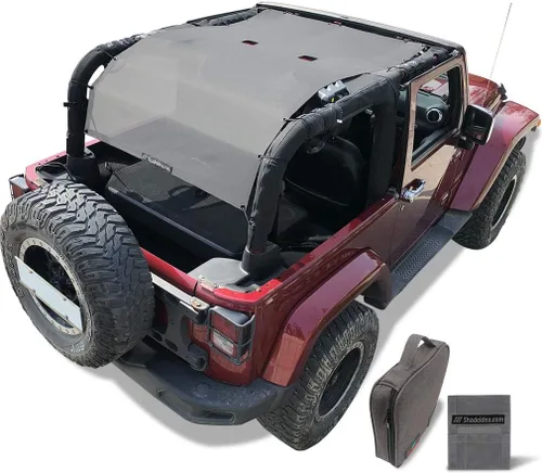 Vista 71 de Shadeidea - Parasol para vehículo Jeep Wrangler JK (2007-2018) de 2 puertas, delantero y trasero, pantalla de malla color negro, cubierta