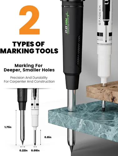 Vista 3 de STAGEEK Lápiz de carpintero con sacapuntas, lápices mecánicos de carpintero con 19 repuestos, lápiz de construcción, herramientas de carpintería