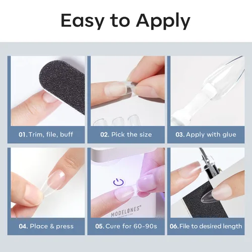 Vista 8 de Modelones Puntas de uñas postizas en forma de almendra medias 510 piezas, uñas acrílicas transparentes a presión con forma previa de cobertura