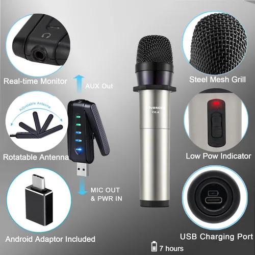 Vista 6 de Alvoxcon Micrófono inalámbrico para computadora, sistema de micrófono de mano dual recargable por USB para MacBook, PC portátil, reunión de zoom