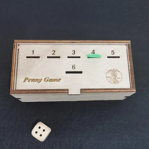 Vista 6 de Penny Game - Divertido juego de mesa que funciona con centavos, deshazte de monedas para ganar, caja de madera para 2-6 jugadores, juegos de dados