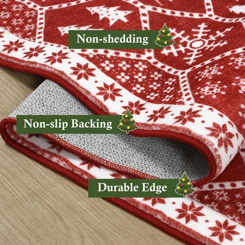 Vista 3 de Seavish Alfombra de Pasillo de Navidad, Alfombra de Pasillo de 2x8, Alfombras de Pasillo de Cocina Rojas Antideslizantes Lavables, Alfombra Larga