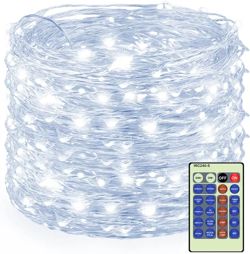 Vista 12 de Decute Guirnalda de luces de Navidad de 164 pies, 500 LED, regulable, con control remoto, alambre de cobre, luces estrelladas con certificación UL