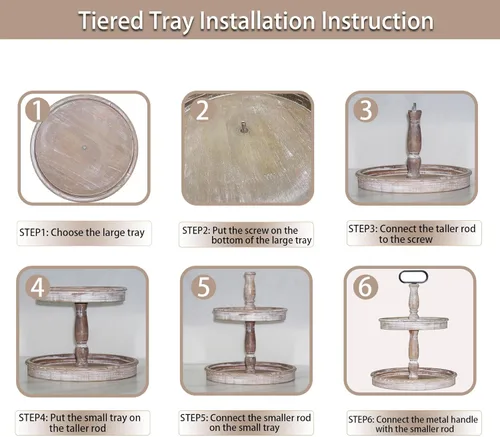 Vista 3 de Krismax Bandejas Decorativas - Soporte de Bandeja de Dos Niveles Decoración Rústica de Granja Bandeja de Dos Niveles Bandeja de Servir Decoración