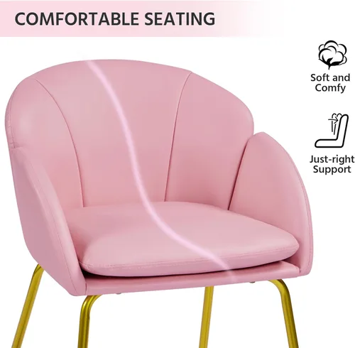 Vista 8 de Yaheetech Sillón moderno de piel sintética, silla de maquillaje en forma de flor con patas de metal dorado para sala de estar, sala de maquillaje