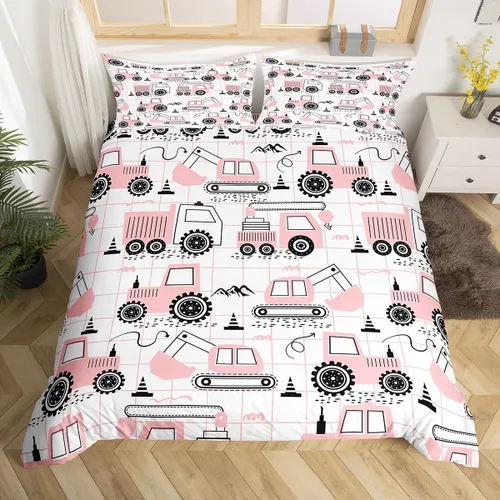Feelyou Juego de ropa de cama de construcción para niños, equipamiento para niños, camiones, juego de funda de edredón de tractor, excavadora,