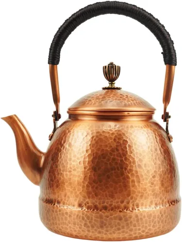 Vista 12 de Funmaker Tetera de cobre macizo hecha a mano, tetera de cobre martillado, tetera gruesa de cobre martillado, tetera hecha para estufas de gas
