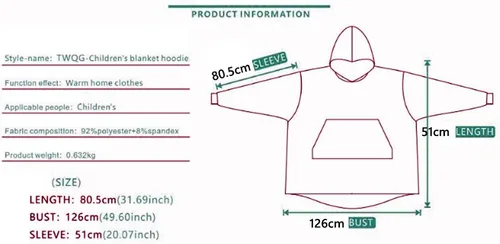 Vista 3 de Manta de gran tamaño con capucha para niños, mullida, mullida, cómoda, gigante, para niños y adolescentes, Negro