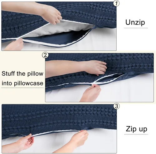 Vista 222 de PHF - Fundas de almohada 100% algodón con tejido gofre europeo, 26 x 26 pulgadas, 2 unidades para decoración elegante del hogar, para cama, sin