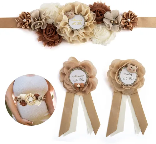Banda de mamá para ser, 3 piezas de decoración de baby shower de peluche para niña – Mom to be sash shower para niño, regalo de accesorios de fotos