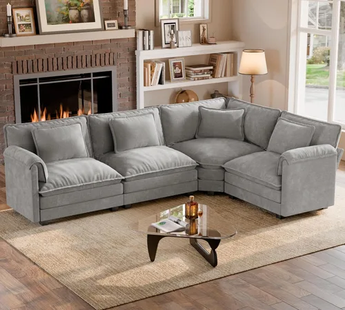 Vista 120 de Sofá modular de gran tamaño de 116 pulgadas, cómodo sofá nube de chenilla, moderno sofá profundo en forma de L de 3 plazas con fundas extraíbles
