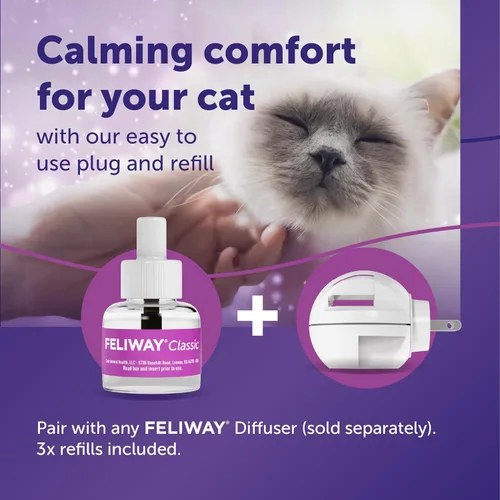 Vista 3 de FELIWAY® Classic 3 x 30 Días Recargas Calmantes para Gatos para Difusor de Feromonas, Paquete de 3 x 48ml - Ayuda a Reducir los Signos Comunes