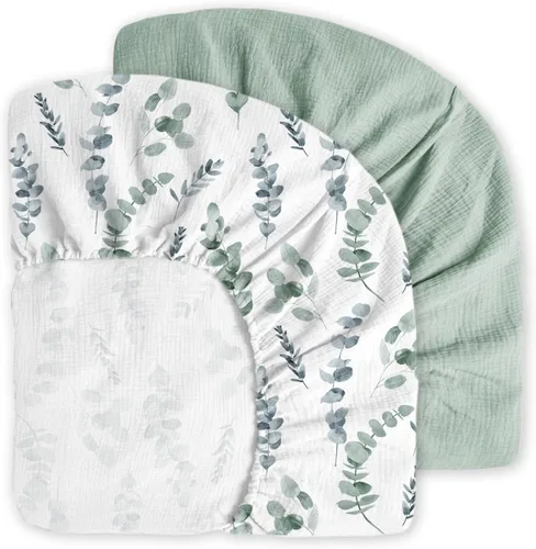 Vista 9 de Little Grape Land - Juego de 2 sábanas ajustadas de muselina para cuna para niños y niñas, 100% sábanas de cama de algodón para bebé suaves