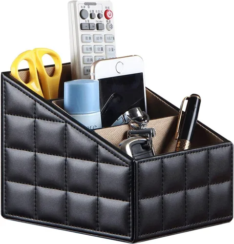 Vista 11 de Soporte para control remoto de TV con 3 compartimentos, almacenamiento de accesorios multimedia, caja de almacenamiento, estante de almacenamiento