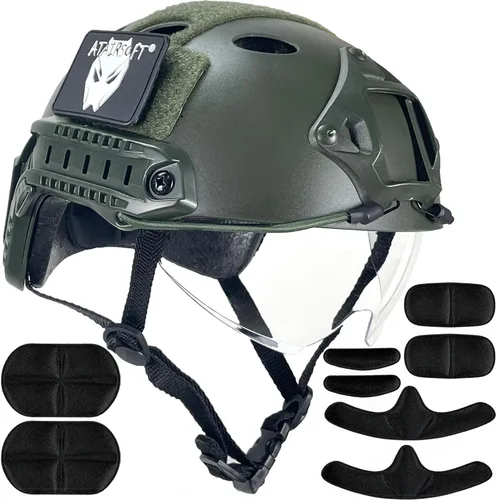 Vista 7 de ATAIRSOFT PJ Type - Casco táctico multifuncional rápido con visera, versión de gafas