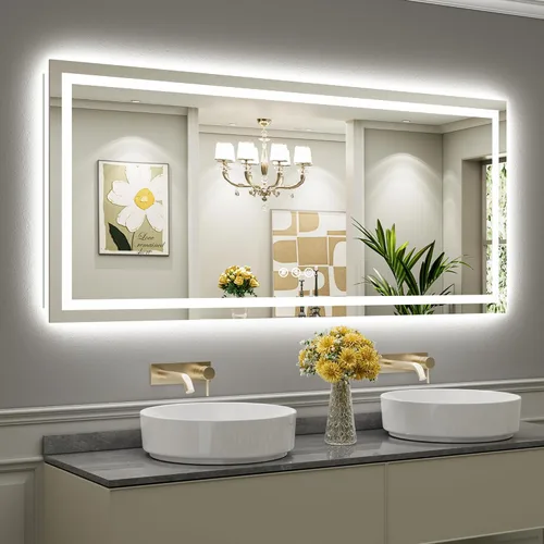 Vista 36 de Briivue Espejo de baño LED de 20 x 28 pulgadas con luces, retroiluminado y frontal iluminado, espejo de tocador de baño con luz antiniebla