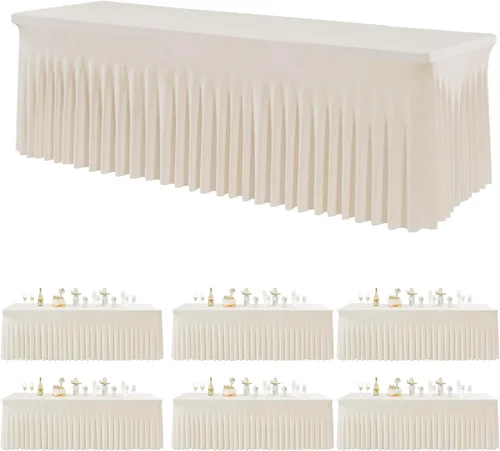 Vista 53 de Paquete de 2 manteles de elastano azul bebé para mesas rectangulares de 6 pies, manteles elásticos de 6 pies, falda de escritorio para fiestas