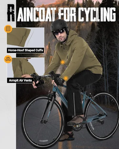 Vista 5 de 33,000ft Chaqueta impermeable plegable para hombre, ligera, con capucha, impermeable, para ciclismo