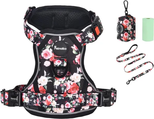 Vista 19 de Petmolico Juego de arnés para perro sin tirones con accesorio de correa, asa de fácil control, chaleco reflectante para razas pequeñas, chaleco