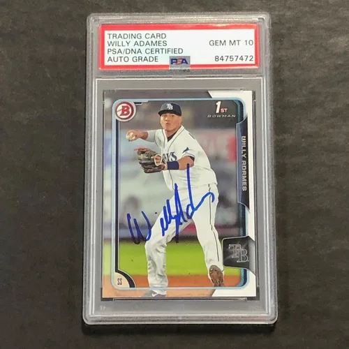 2015 Bowman 1st #BP61 Willy Adames Signed Card PSA Slabbed AUTO Grade 10 Rays - Baseball Slabbed Autographed Cards