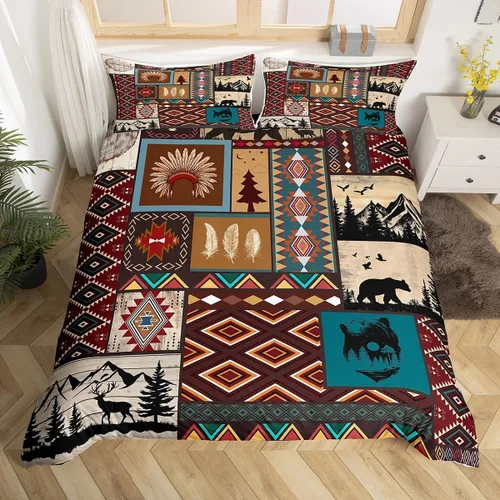 Vista 51 de Erosebridal Juego de funda de edredón estilo bohemio occidental tamaño individual, diseño de vaca atrapasueños del suroeste, juego de ropa de cama