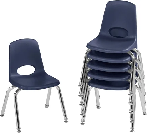 Vista 45 de Factory Direct Partners 10367-BL Silla escolar apilable de 16 pulgadas, asiento apilable para estudiantes con patas de acero cromado y rodamientos