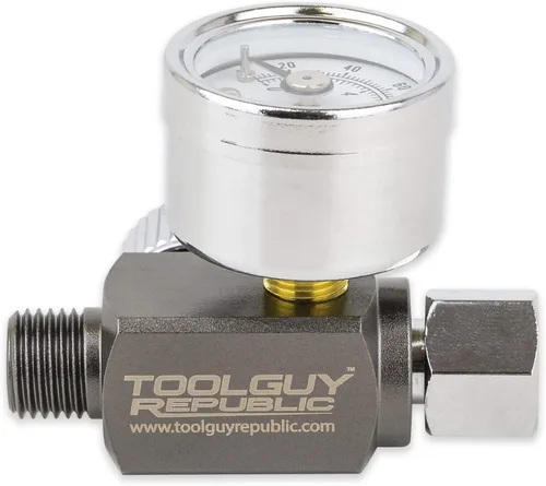 Vista 3 de Válvula reguladora de ajuste de aire con manómetro para pistolas pulverizadoras y herramientas neumáticas (1/4" NPS) (manómetro analógico)