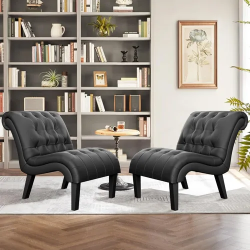 Vista 21 de Yongqiang Silla decorativa para dormitorio, sala de estar, moderna silla esquinera tapizada con botones y sin brazos con patas de madera