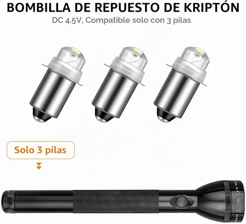 Vista 4 de Honoson 3 piezas bombilla para linterna de 55 lúmenes, 4.5 voltios LED Kriptón, bombilla de repuesto para linterna de 10 años de vida útil, 41-1644