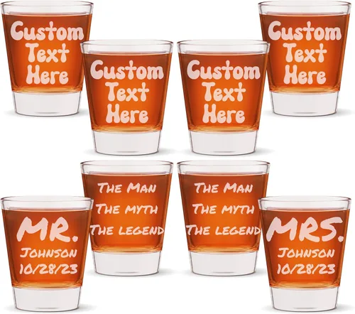Vista 9 de Vaso de chupito personalizado, vasos de texto personalizados, grabado con láser, 2 onzas para él y ella, juego a granel (1)