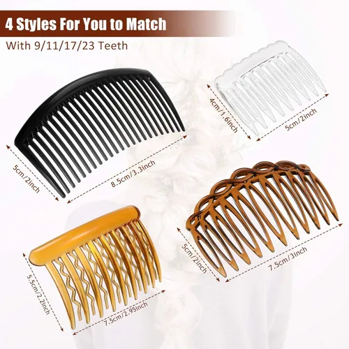 Vista 6 de Chuangdi Juego de 32 peines laterales franceses para el cabello, peine giratorio de plástico con clip para el cabello, accesorios para velo de boda