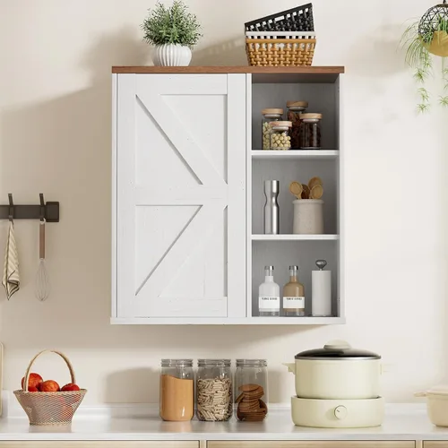 Vista 7 de FiveWillowise Armario de pared de baño, botiquín de granja con puertas de granero y estantes ajustables, gabinete de pared de cocina de 24 pulgadas