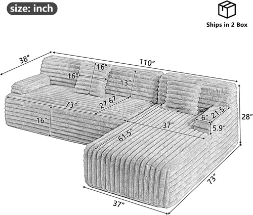 Vista 3 de Sofá modular modular, sofá convertible en forma de L y sofá cama, sala de estar con suelo nuboso para juegos de muebles de sala de estar, beige
