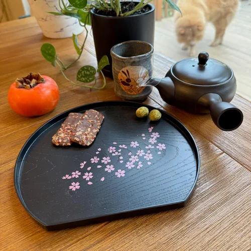 Vista 7 de JapanBargain 4898 - Juego de 2 bandejas de servir bandejas de plástico japonés lacado para té, bandeja para sake, platos para sushi, platos