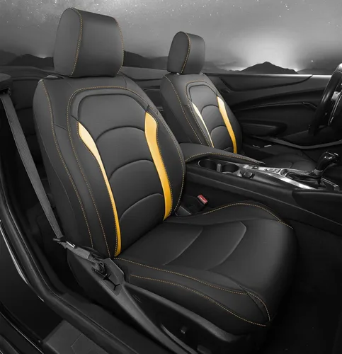 Vista 22 de Funda de asiento para Camaro Convertible LT LS RS SS 2016-2024 6ª generación (asientos estándar), fundas de asiento de piel sintética de ajuste Negro