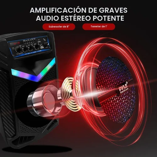 Vista 2 de Pyle PPHP842B - Sistema de altavoces PA portátil recargable de 400W con Bluetooth para exteriores con subwoofer de 8" y tweeter de 1", función