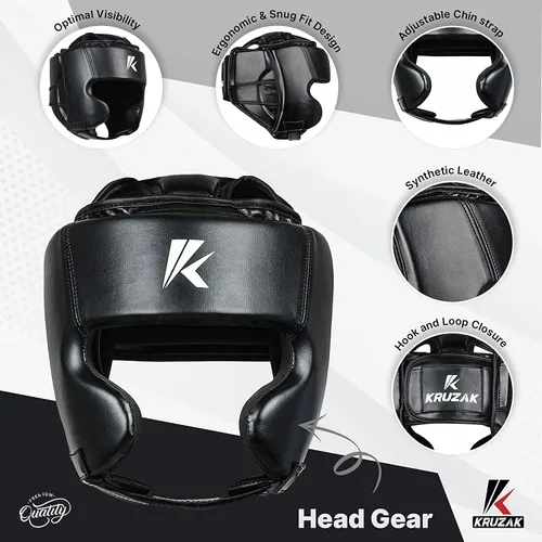 Vista 3 de Kruzak Unisex Boxing Headgears - MMA Training, Adjustable Padded, Kara,Muay Thai Headgear, Kickboxing, Sparring, Martial Arts, Karate, Taekwondo MMA