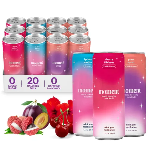 Vista 11 de Moment Mocktails - Bebidas sin alcohol (Shark Tank) – Calma, claridad y relajación con L-teanina y ashwagandha – Bebida adaptógena espumosa – 0