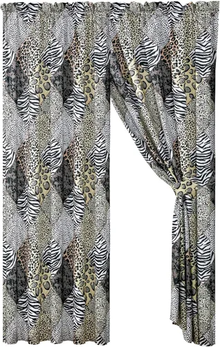 WPM - Juego de 4 cortinas para ventana con estampado de animales de safari de selva, negro, blanco, gris, leopardo, cebra, jirafa, selva, bosque,