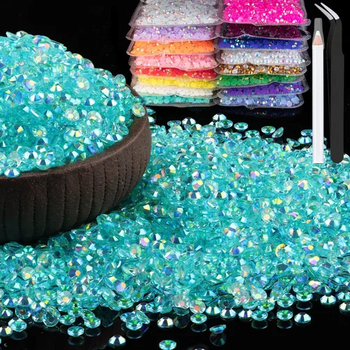 Vista 9 de 6000 piezas de diamantes de imitación de resina de 4mm a granel, color azul cielo AB con parte trasera plana, diamantes de imitación redondos