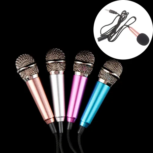 Vista 5 de 4 piezas mini micrófono mini karaoke micrófono para grabación de voz, micrófono portátil para chatear y cantar compatible con smartphone iPhone