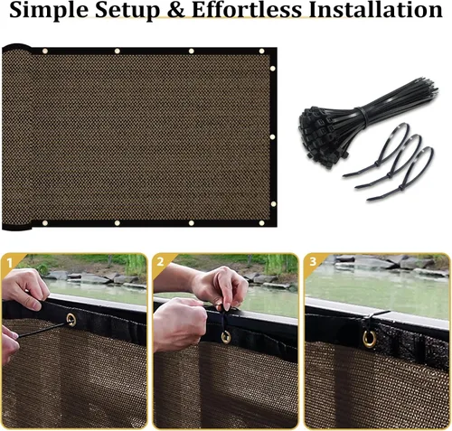 Vista 4 de Shade&Beyond Valla de privacidad de 4 x 11 pies, paneles de malla de HDPE marrón para exteriores, cubierta de red para terraza, balcón, patio